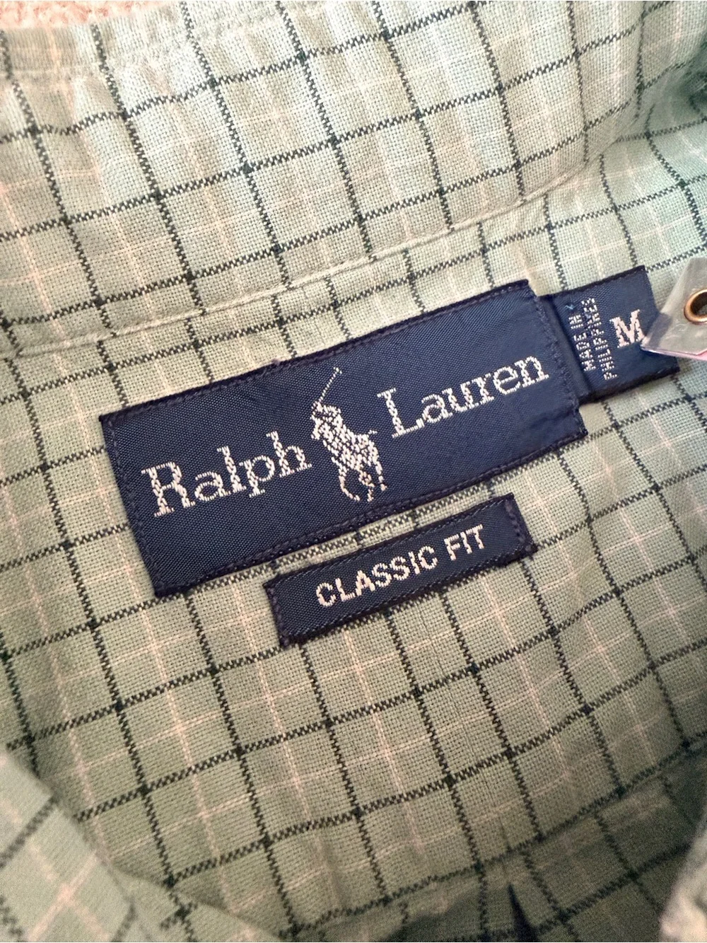 Polo Ralph Lauren Classic Fit Green Windowpane Check Button Down Shirt M Cotton